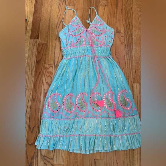 Siya Dresses & Skirts - Siya embroidered turquoise dress Small size